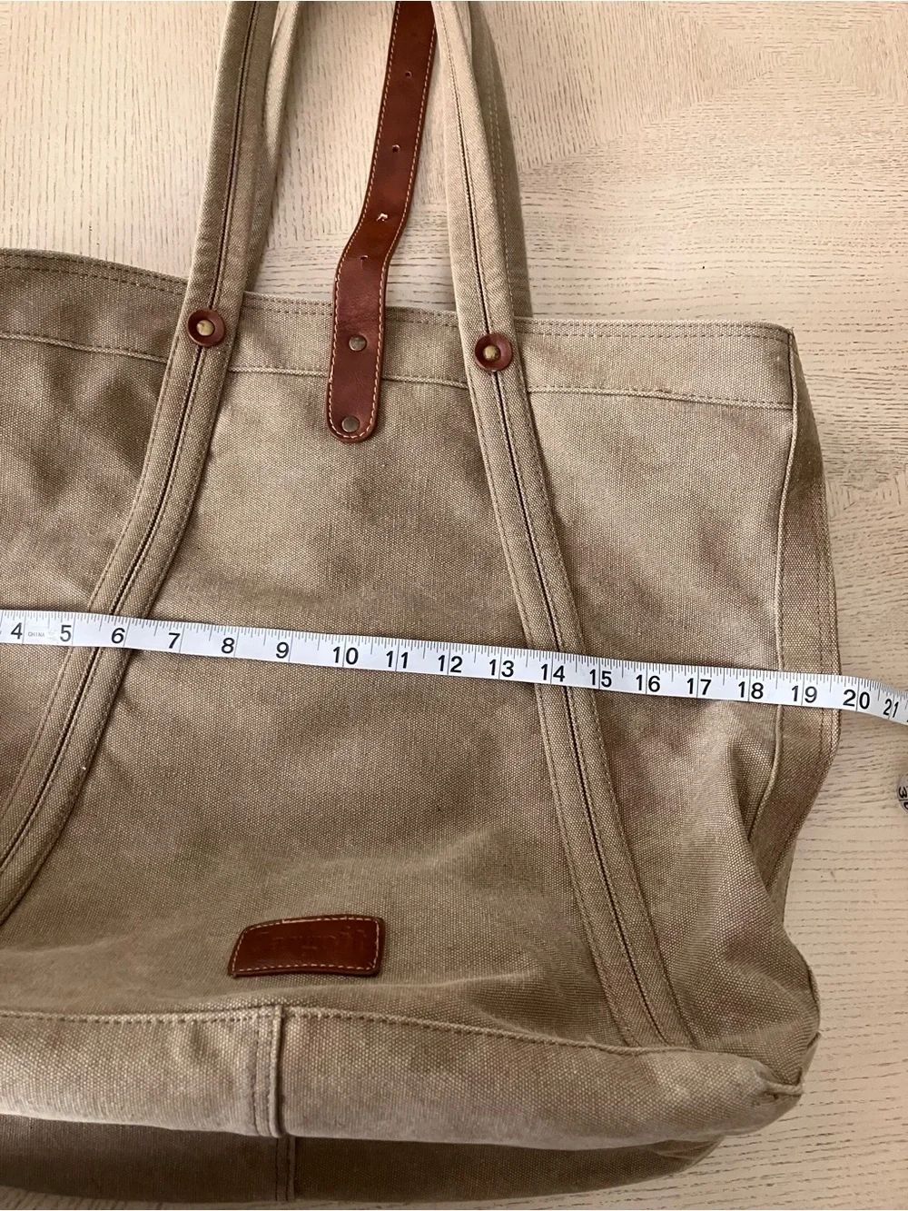 Cargoit Canvas Carryall Tote with Faux Leather Accent - Khaki